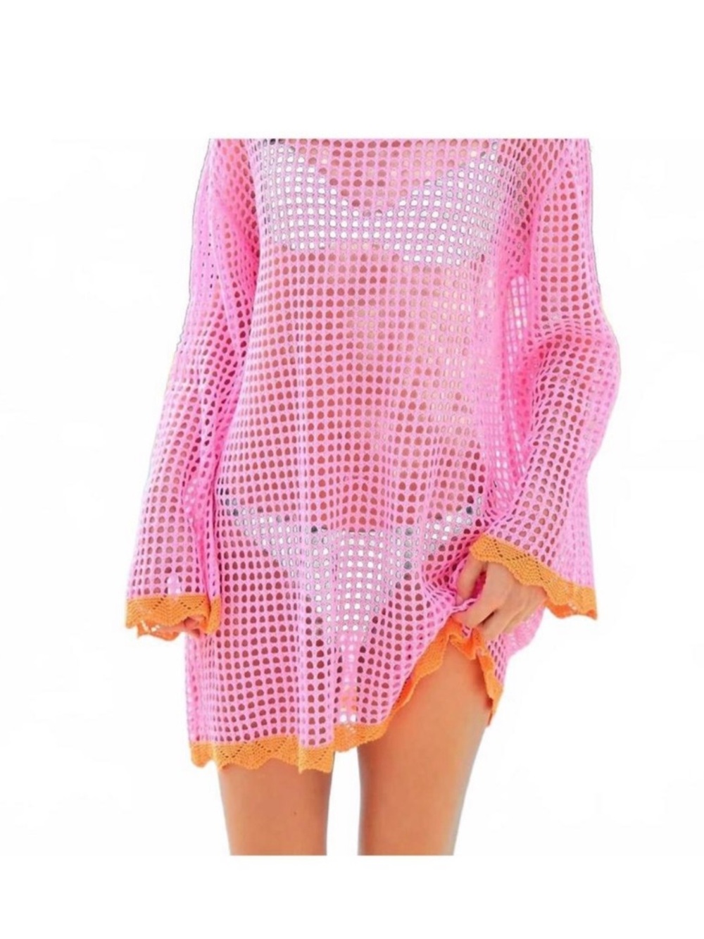 Pink Mesh Swim Cover-Up Tunic with Orange Trim

NEW SHIRALEAH zuma cover-up